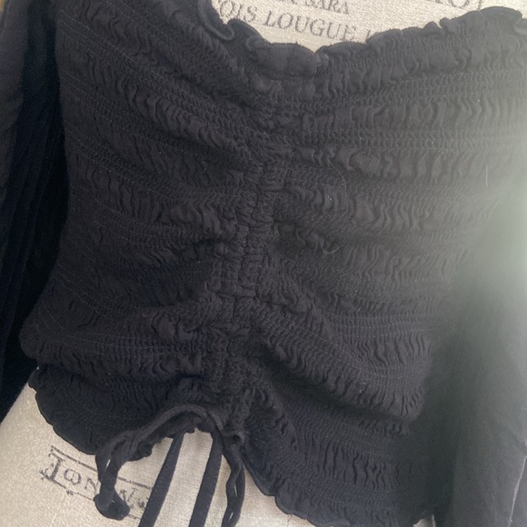 Forever 21 2X Black Crop Balloon Sleeve Top Shirt Cinch Front Plus Size - Picture 2 of 9